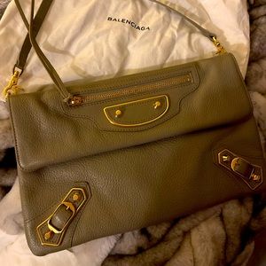 *SOLD*Authentic Balenciaga Classic Metallic Clutch with Gold hardware